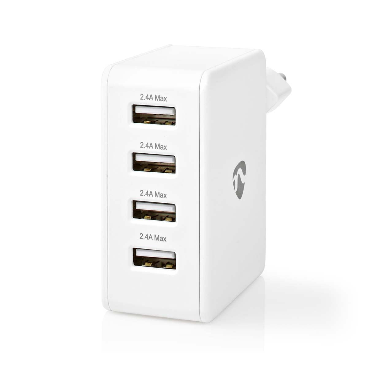 Nedis EU Euro Travel Wall Charger | 24 W | Quick charge feature | 4x 2.4 A | Number of outputs: 4 | 4x USB-A | No Cable Included | Single Voltage Output | White
