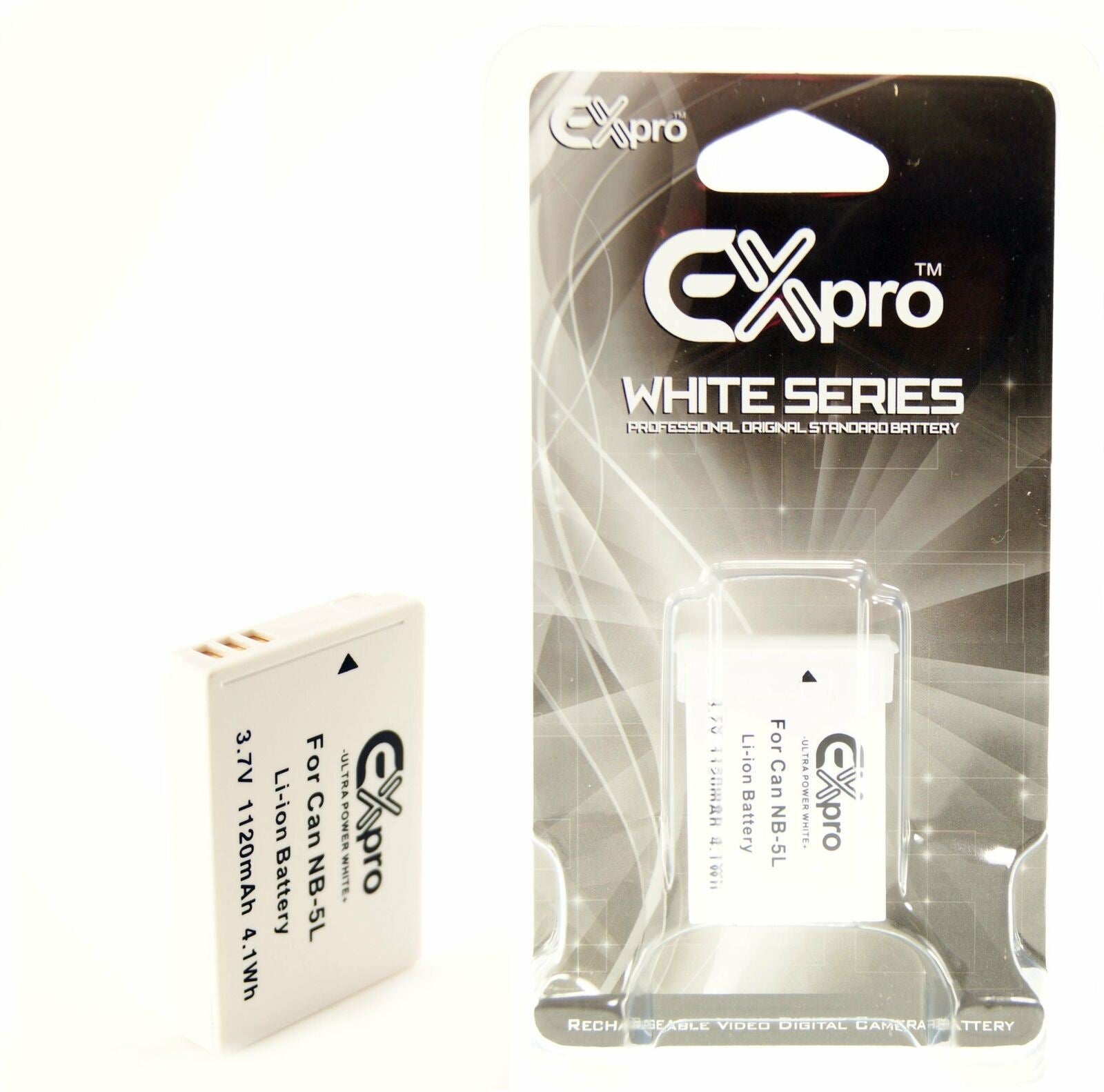 Ex-Pro Canon NB-5L, NB5L Canon White Series Li-on Digital Camera Battery