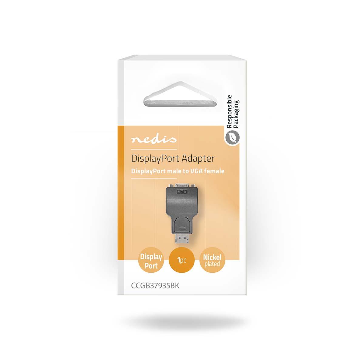 Nedis DisplayPort Adapter | DisplayPort Male | VGA Female | 1080p | Nickel Plated | Straight | Round | ABS | ABS | Black | Box