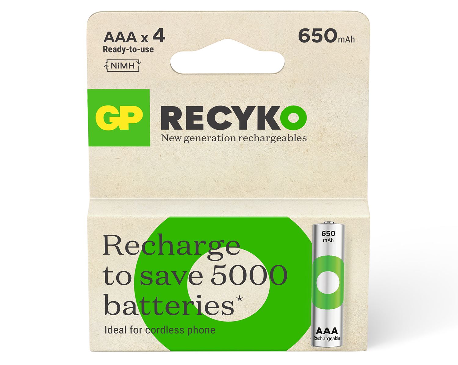 Gp AAA Rechargeable Battery ReCyko+ 650 - 4 Pack