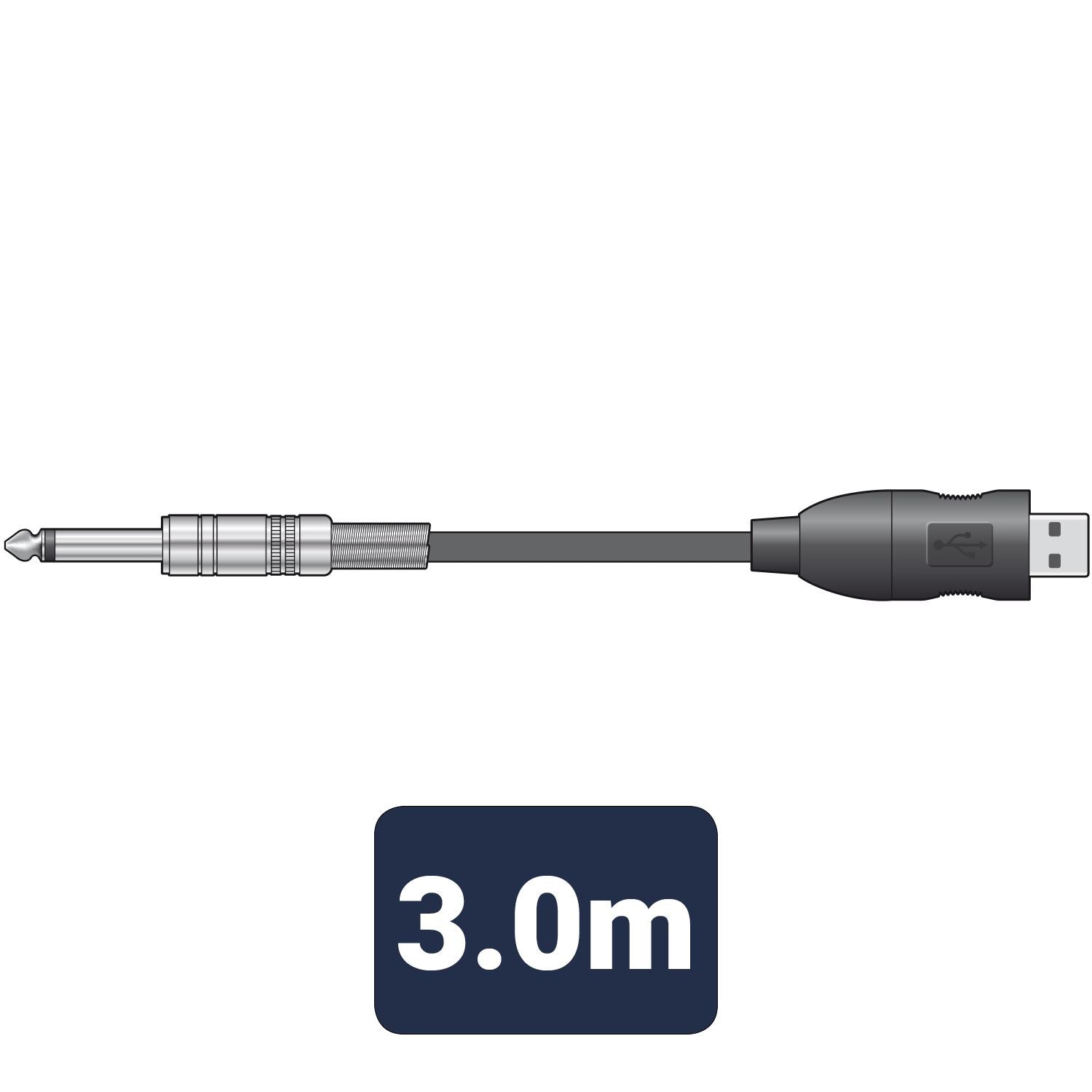Citronic 3m Guitar 6.35mm Male Mono Jack Plug to PC USB Converter Lead
