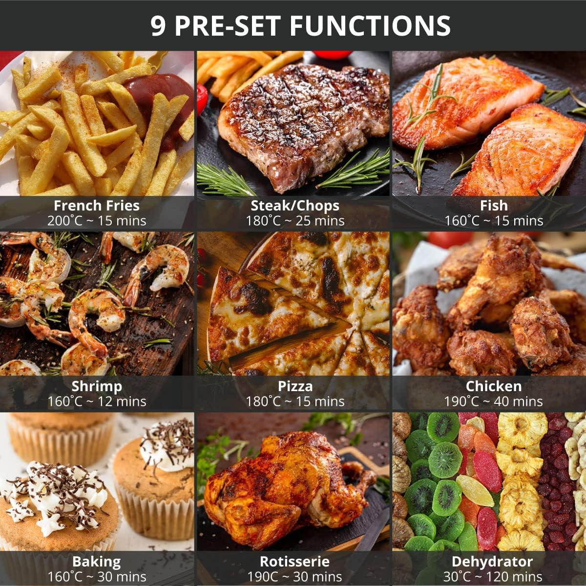 Nedis 12L Hot Air Fryer Mini Oven XXL Multifunctional 9-in-1 with Rotisserie, 9 Pre-Set Programmes, & Timer, 1500W
