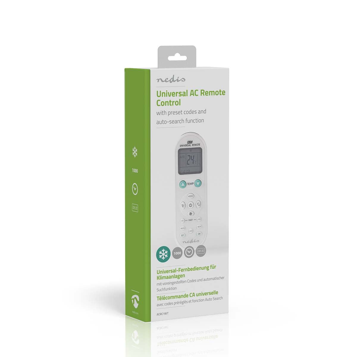 Nedis Replacement Universal Air Conditioner Remote Control, Compatible with 1,000+ Models, Auto-Search, LCD Display, Timer