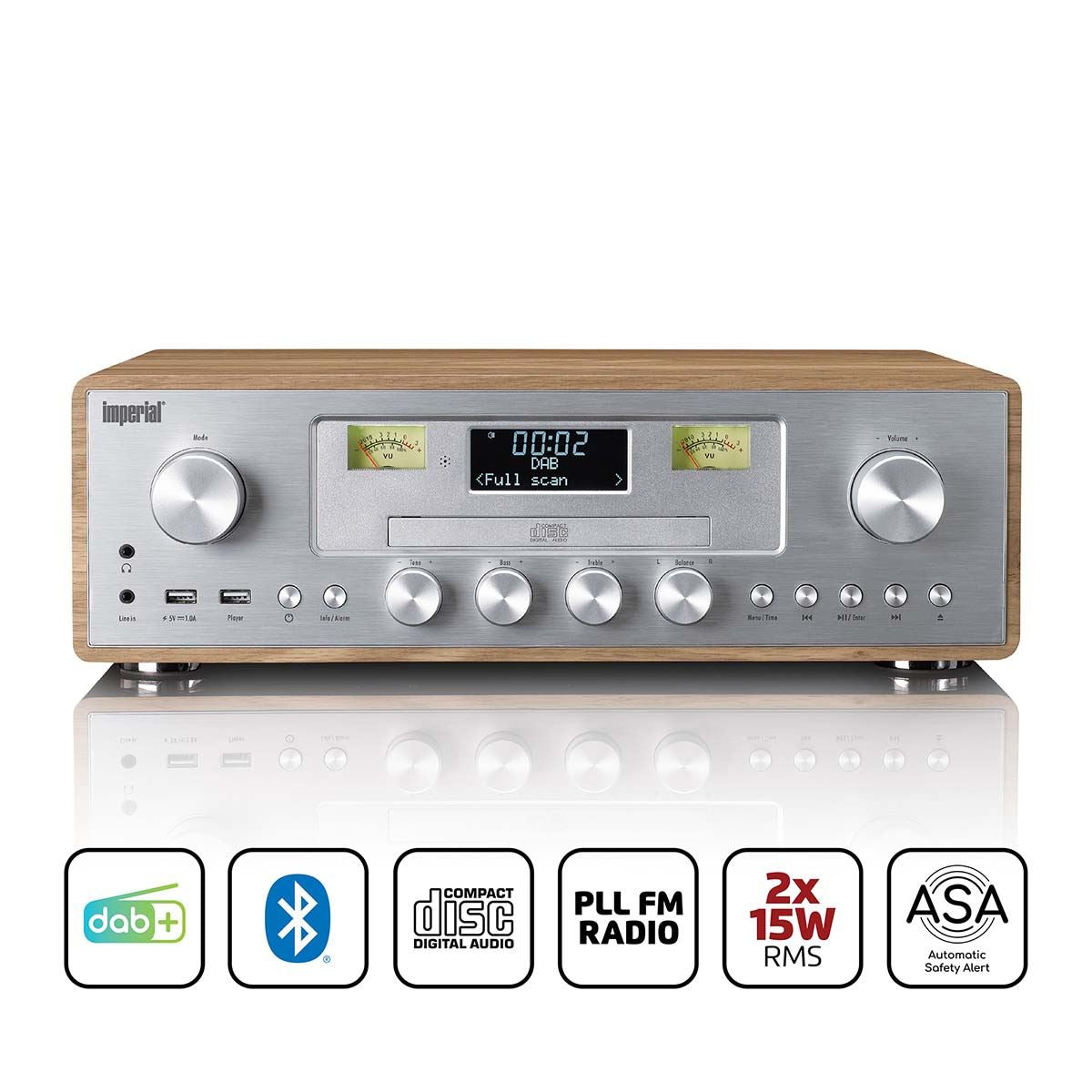 Imperial 280SI DAB+ Radio Speaker, CD Player, Bluetooth, FM, USB, ASA & DAB Digital - Silver