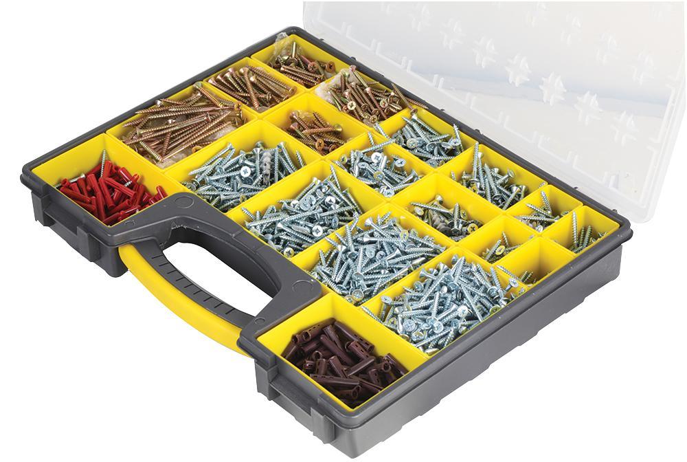 16 Compartment Grey / Yellow Organiser Storage Case with Removable Trays - 420mm x 335mm x 62mm, Crafting, DIY etc.