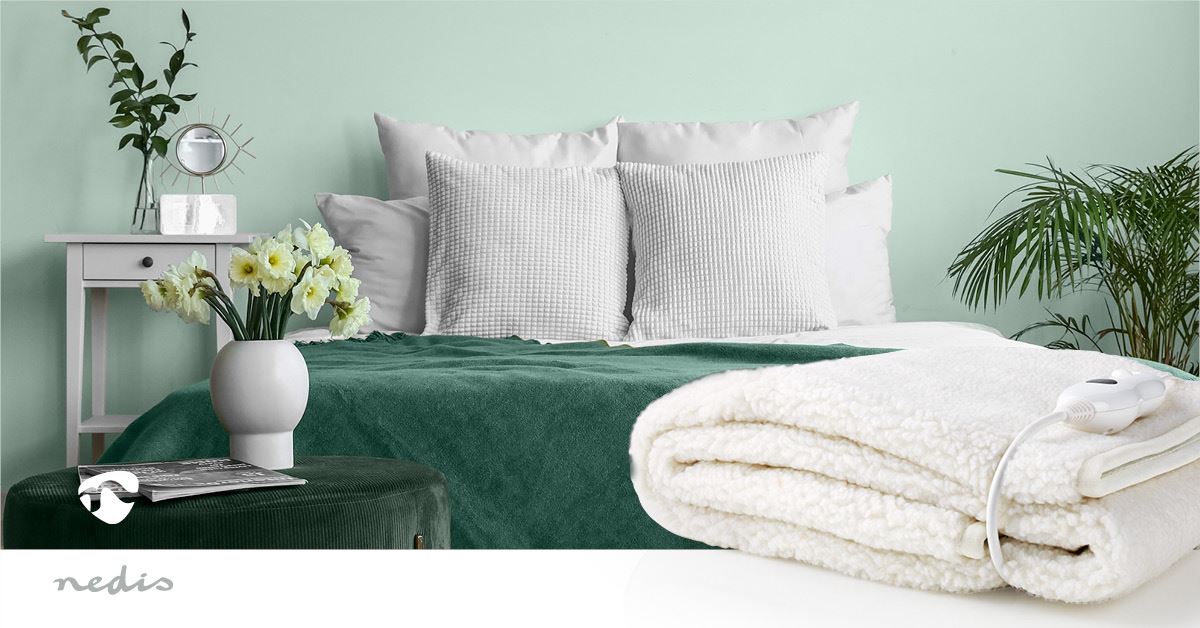 Nedis Heated Blanket, Underblanket 150 x 80cm, 1 Person, White, 3 Levels, Timer Auto-Off, Machine Washable, Soft and Full Body Warming, Sofa Bed Office Use, Warm blanket, Electric throw