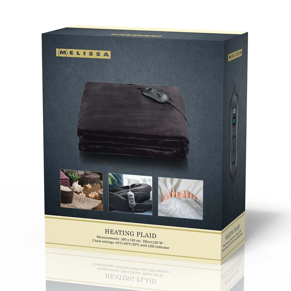 MELISSA Heated Blanket, Over-blanket 180 x 130cm, 1 Person, Black, 3 Levels, Auto-Off, Machine Washable, Fleece Soft and Full Body Warming, Sofa Bed Office Use, Warm blanket, Electric throw