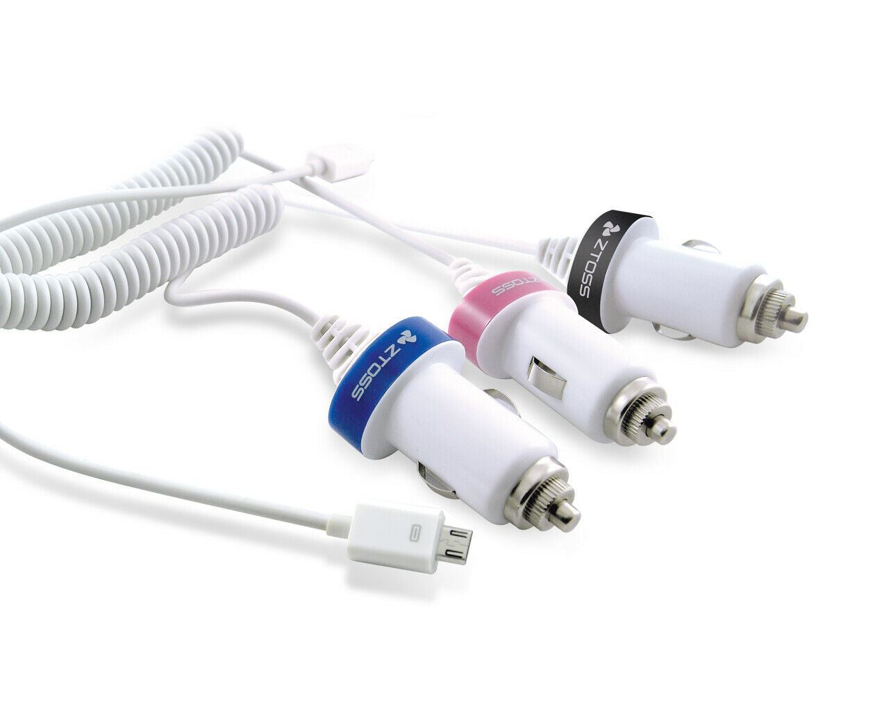 CLiPtec Black Micro B USB In-Car Cig AUX Charger with Coiled cable