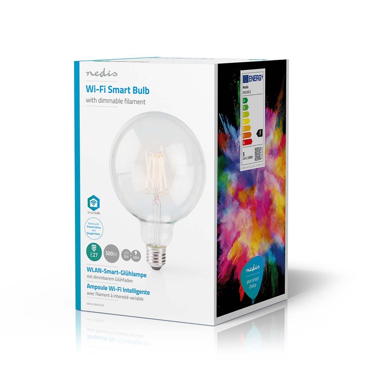 Nedis SmartLife LED Filament Bulb | E27 | 500 lm | 5 W | Warm White | 2700 K | Glass | Android™ / IOS | G125 | 1 pcs