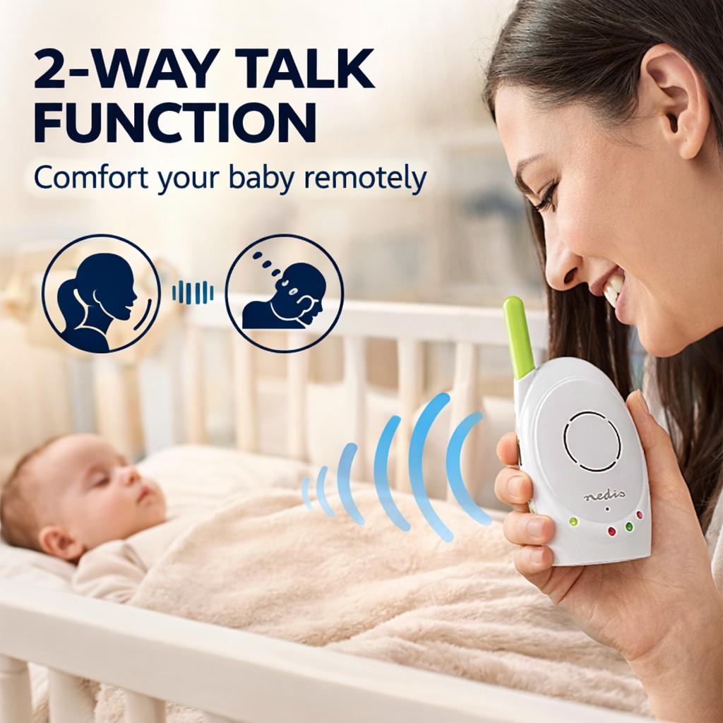 Nedis Audio Baby Monitor - Wireless Baby Phones with Intercom and 300m Range - Set of 2 - Green/White
