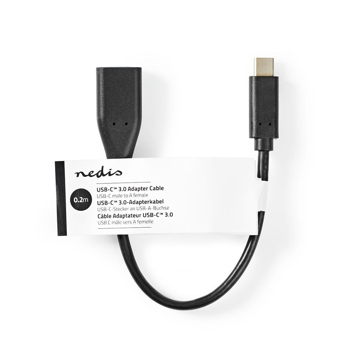 Nedis USB-C™ Adapter | USB 3.2 Gen 1 | USB-C™ Male | USB-A Female | 5 Gbps | OTG | 0.20 m | Round | Nickel Plated | PVC | Black