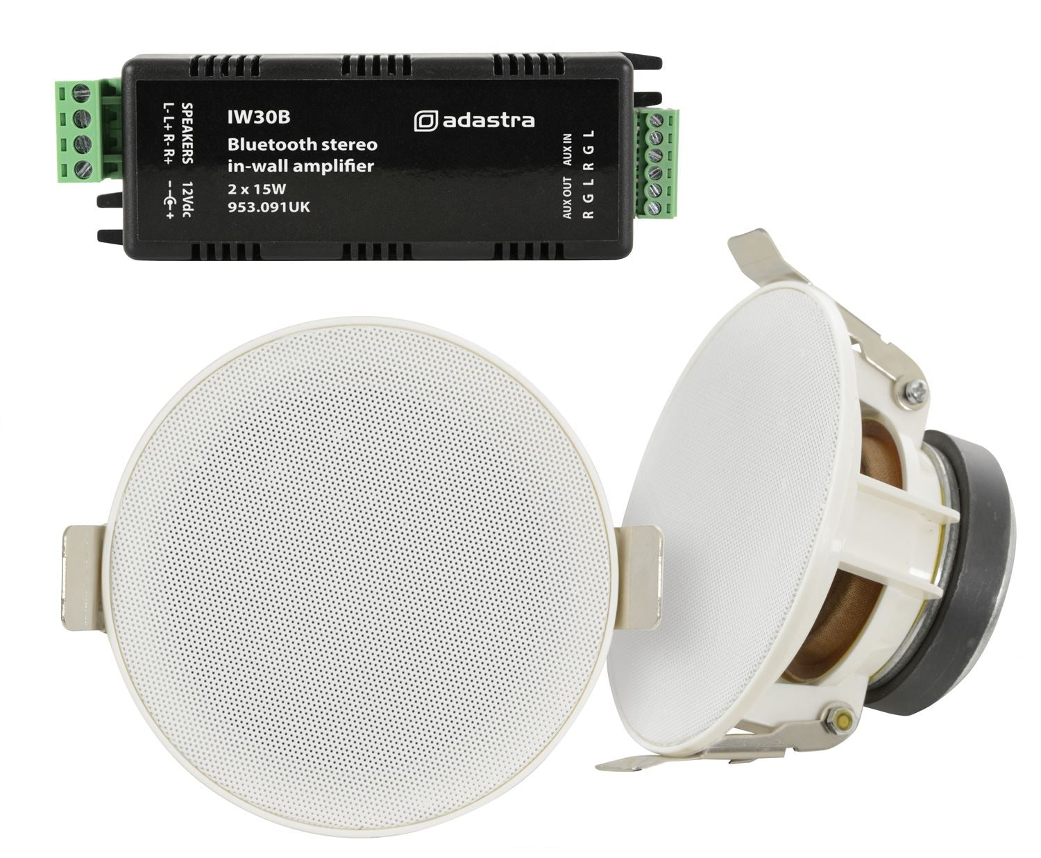Adastra SL3 Ceiling Speaker Kit + IW30B Bluetooth Amplifier Complete Install Package