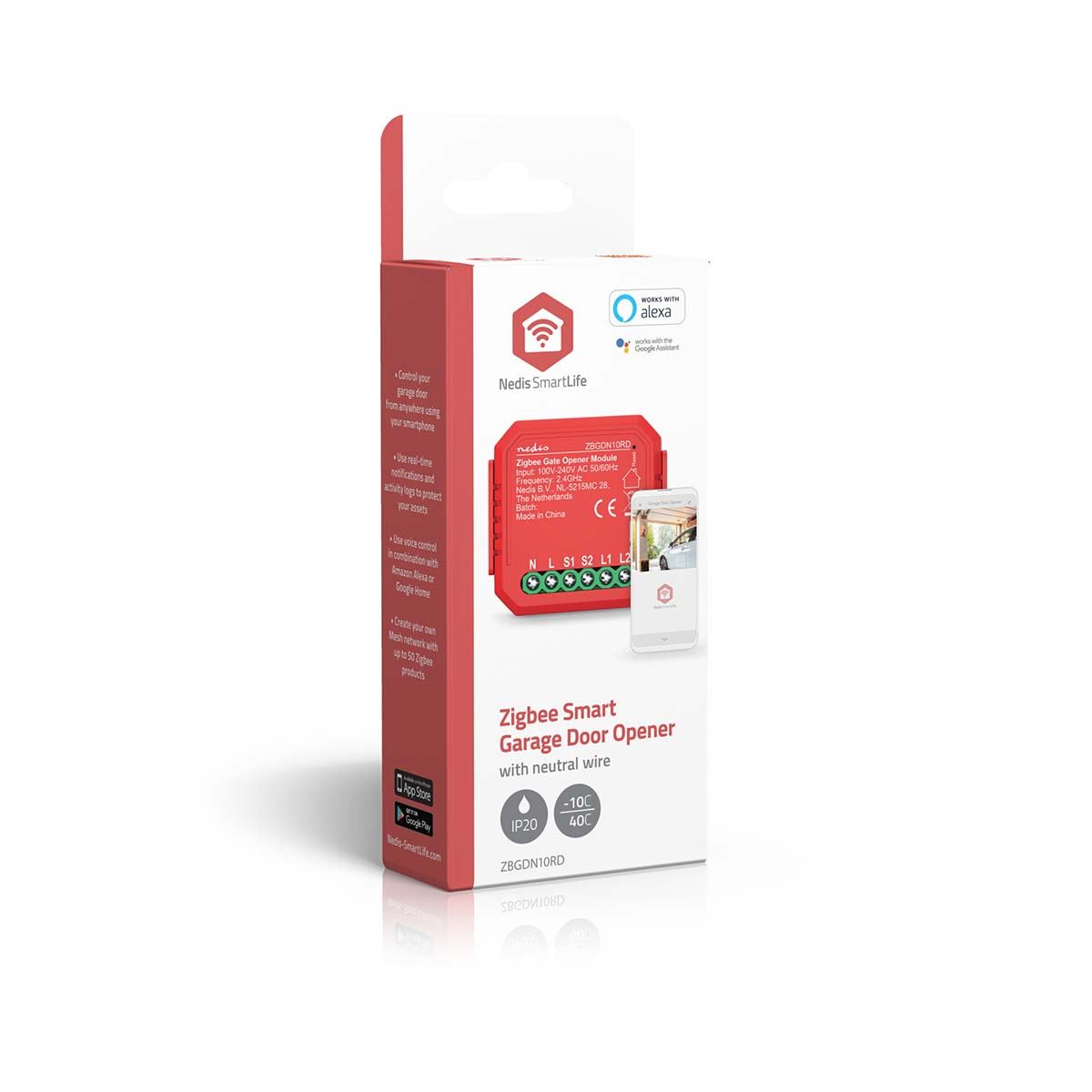 Nedis Smartlife Zigbee Garage Door Switch, Compact Built-In Module for Remote Control and Voice Commands, Compatible with Amazon Alexa and Google Home - Easy Installation Behind Existing Switch