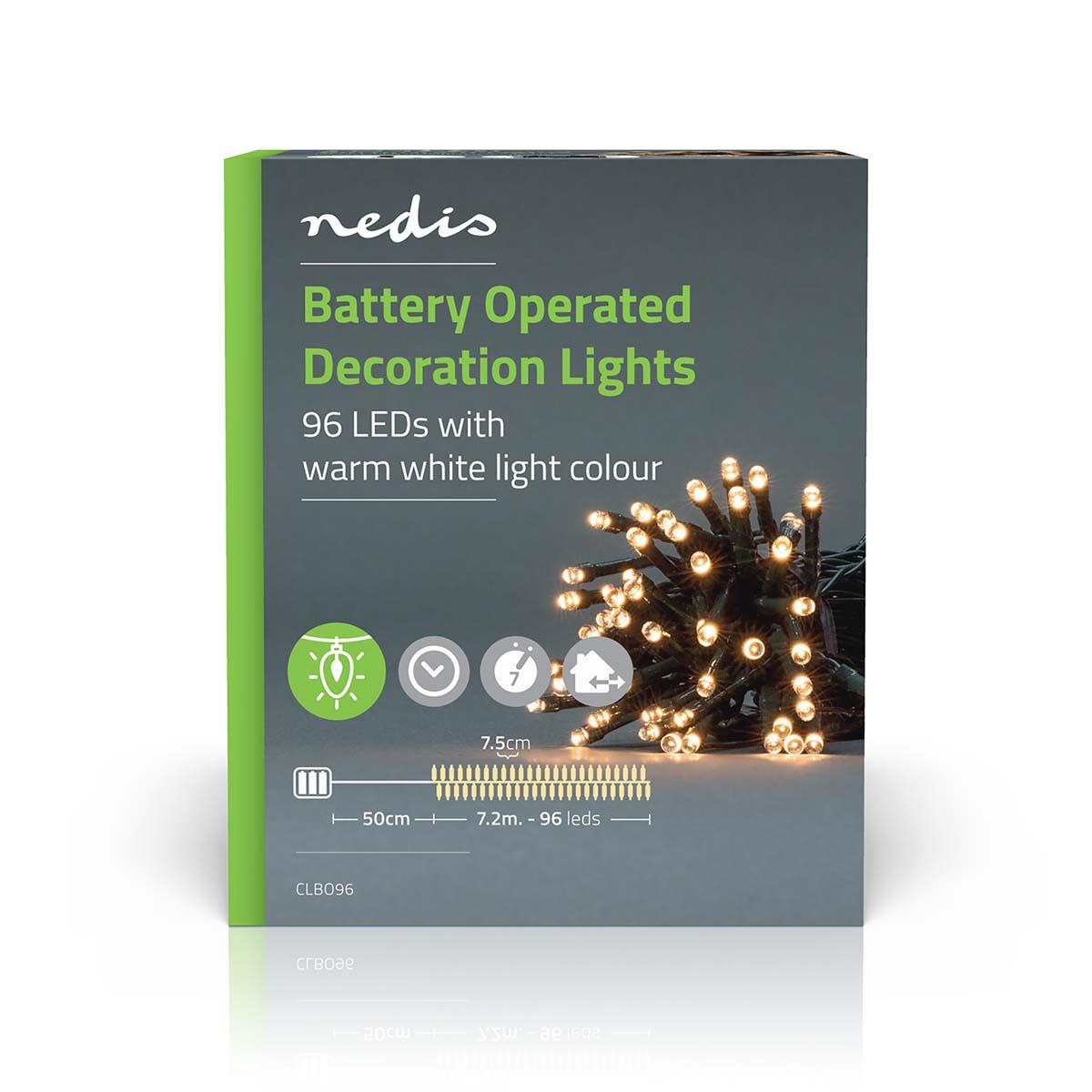 Nedis Christmas Lights | String | 96 LED's | Warm White | 7.20 m | Light effects: 7 | Indoor & Outdoor | Battery Powered