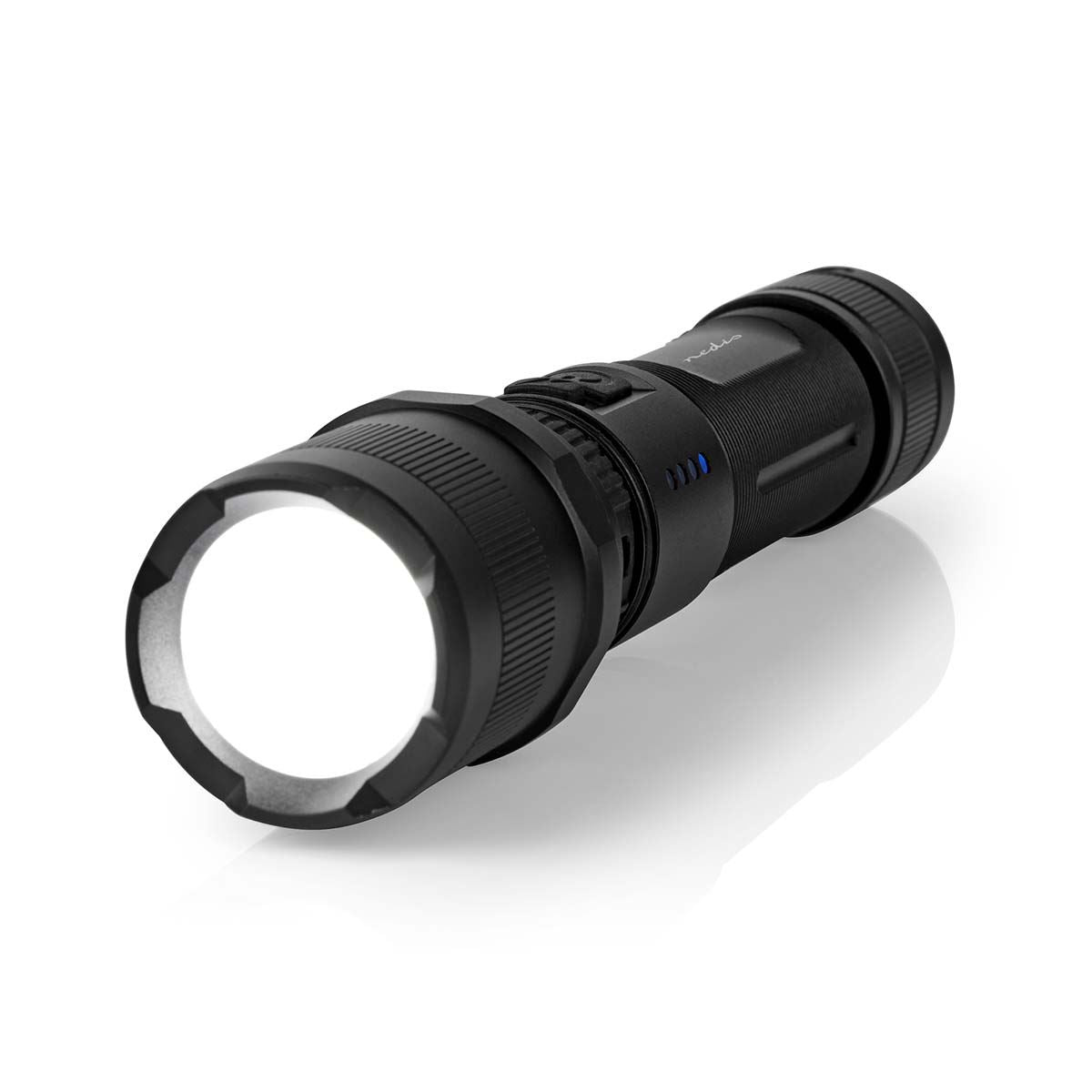 Nedis Rechargeable Led Torch with Adjustable Focus Beam, 1000 Lumens, USB-C Charging, Aluminium Alloy Housing, Power Indicator, IpX4 Splash Resistant, 110m Beam Distance