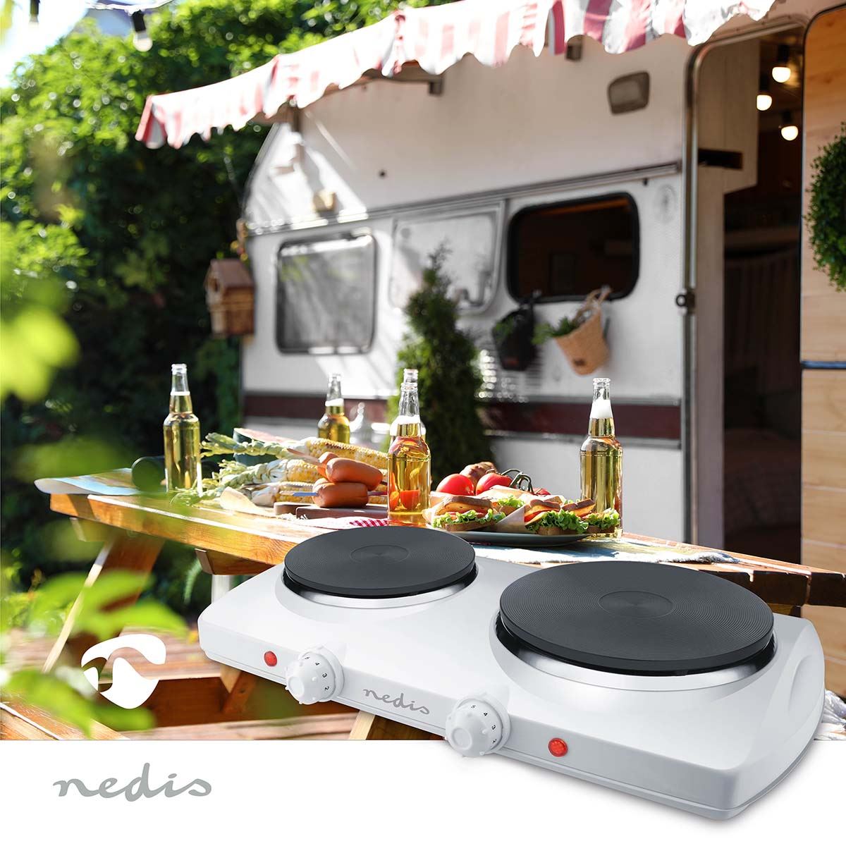 Nedis Hot Plate, Portable and Compact Electric Hob with Temperature Control for Home, Camping & Caravan Table Top Cooking - Double 2300W