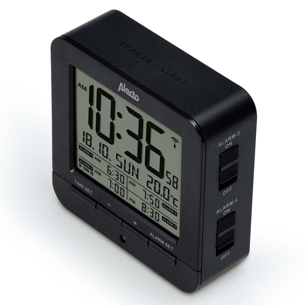Alecto LCD Easy Read Alarm Clock with Snooze , 4 Alarm Settings and Indoor Thermometer | Black