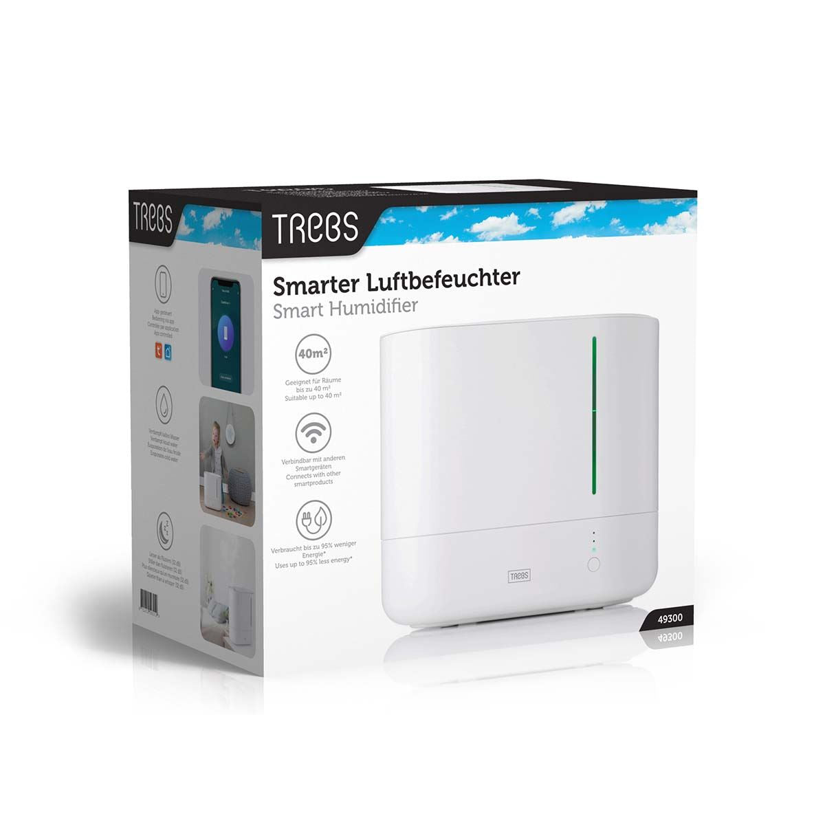 Trebs SmartLife Humidifier Cold Water Evaporation, Child Safe ideal for Nursery/Bedrooms, 4.5L Timer, Low Noise, App controlled - White