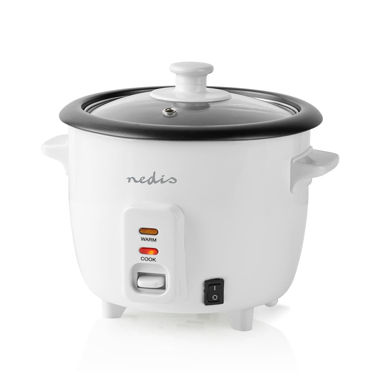 Nedis 0.6L Rice Cooker & Steamer with Keep-Warm Function, 300W, for 1-2 People, Quick Preparation Without Burning, Non-Stick Coating incl. Steamer Insert