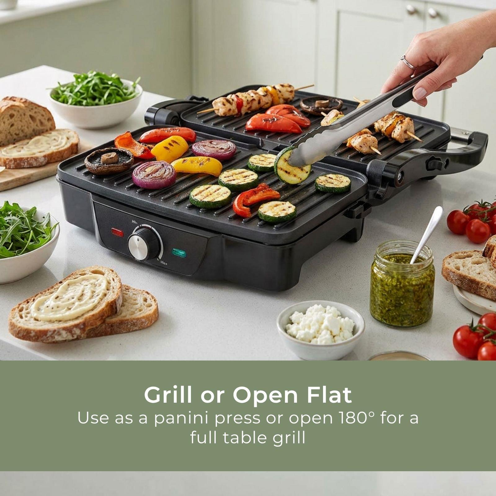 MELISSA 2-in-1 Electric Panini Press & Grill, Fold-Out, 1600W with Non-Stick Reversible Plates, Adjustable Temperature Control & Drip Tray