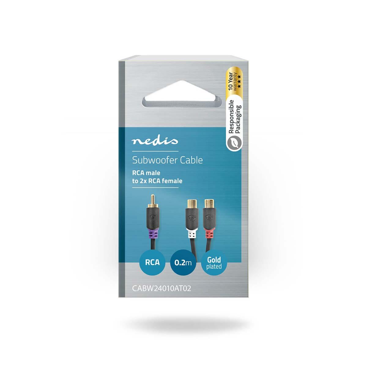 Nedis Subwoofer Cable | RCA Male | 2x RCA Female | Gold Plated | 0.20 m | Round | 4.0 mm | Anthracite | Box
