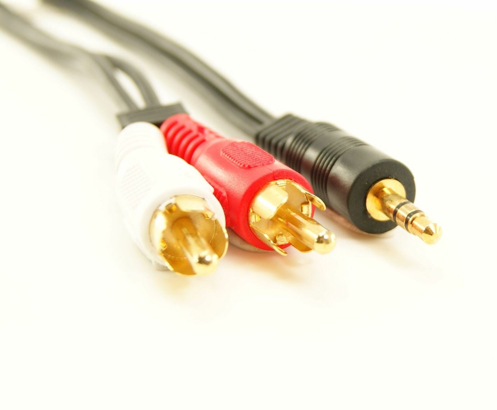 3m | 3.5mm Stereo Jack Plug | 2x RCA Male Phono Plugs | Cable - Black
