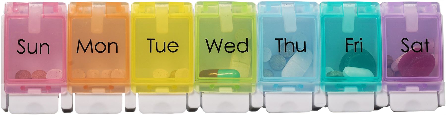 7 Day Weekly Pill Storage Box with Push Button Release.Medication Box,Weekday Medicine Storage,Ideal for Arthritis,Alzheimers,Dementia,Tablets