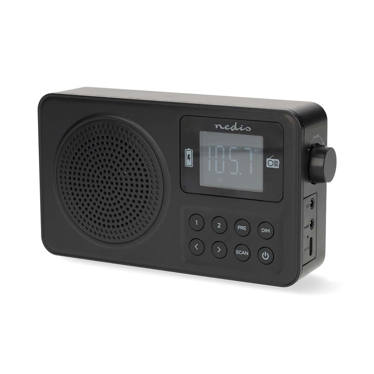 Nedis FM Radio | Portable Design | FM | Accu Powered / USB Powered | Digital | 2 W | Screen size: 1.77 " | Black White Screen | Bluetooth® | Headphone output | Alarm clock | Black