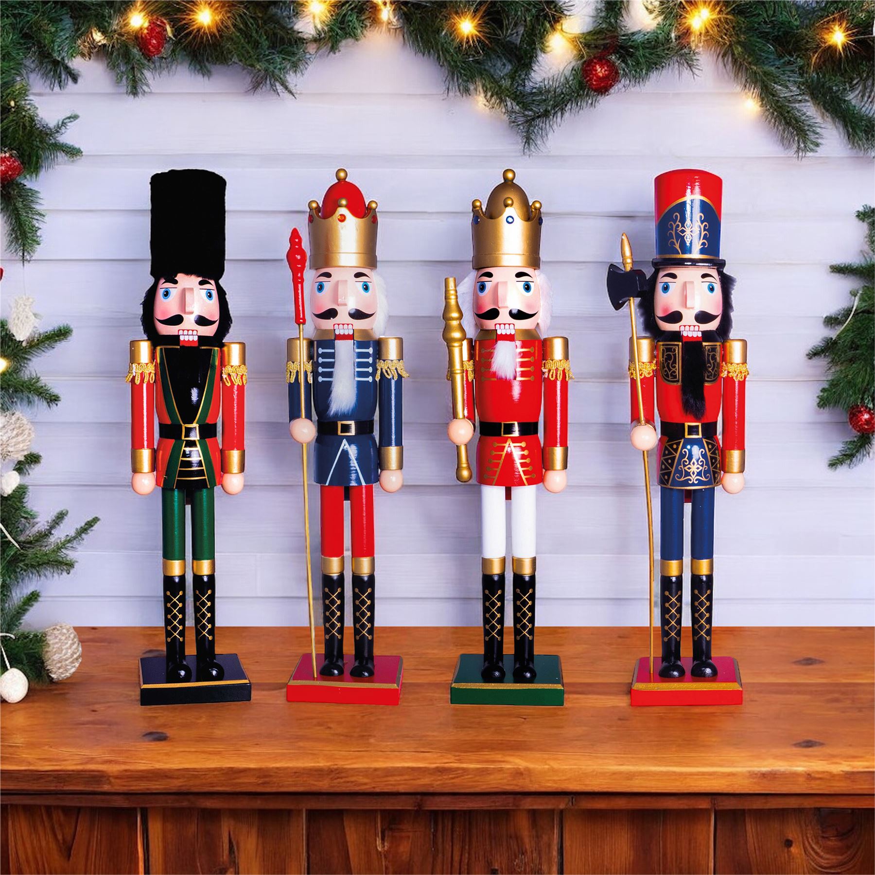 Large 60cm Traditional Christmas Nutcracker Red Blue and Gold with Sceptre