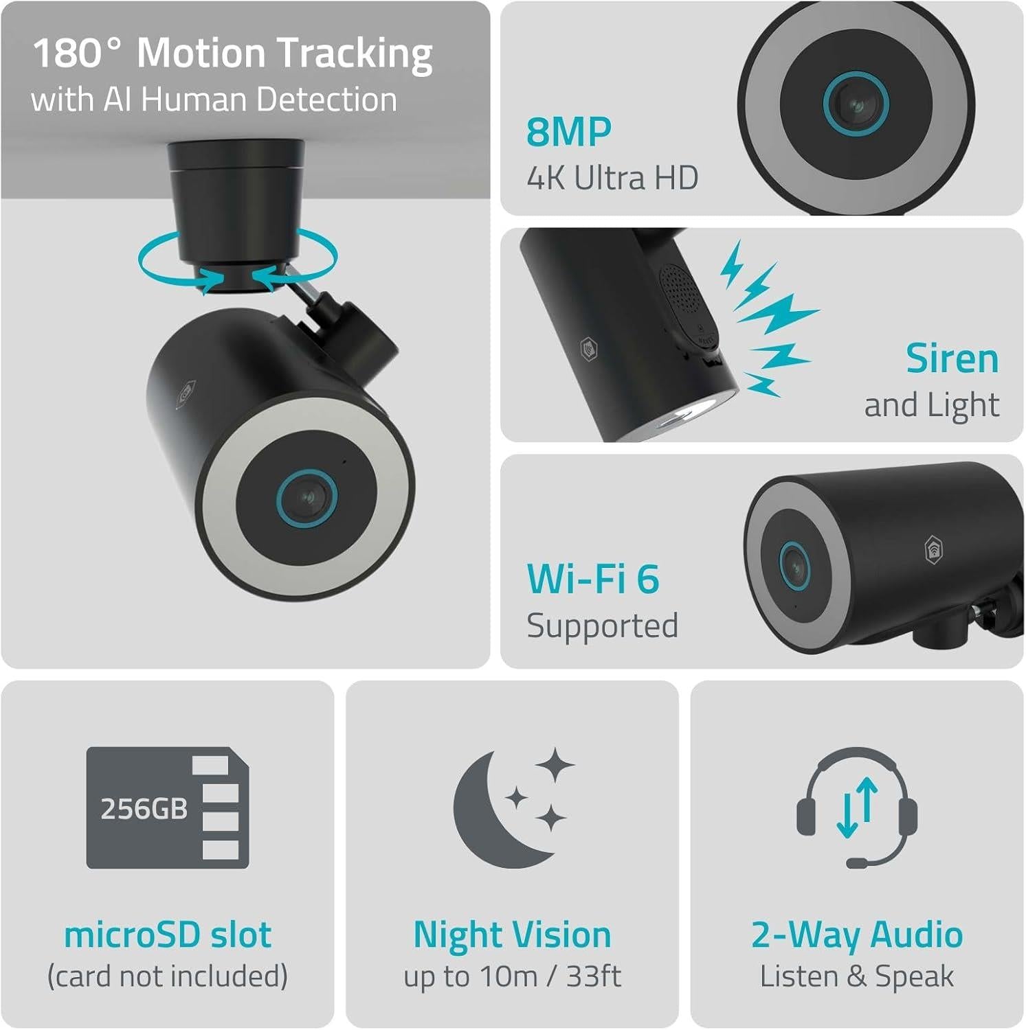 Nedis SmartLife Outdoor Camera 4K Wi-Fi, Motorised CCTV with Motion Sensor, AI Human Detection, Night Vision, Two-Way Audio, Siren & Spotlight, Cloud or microSD Storage, IP65 Weatherproof
