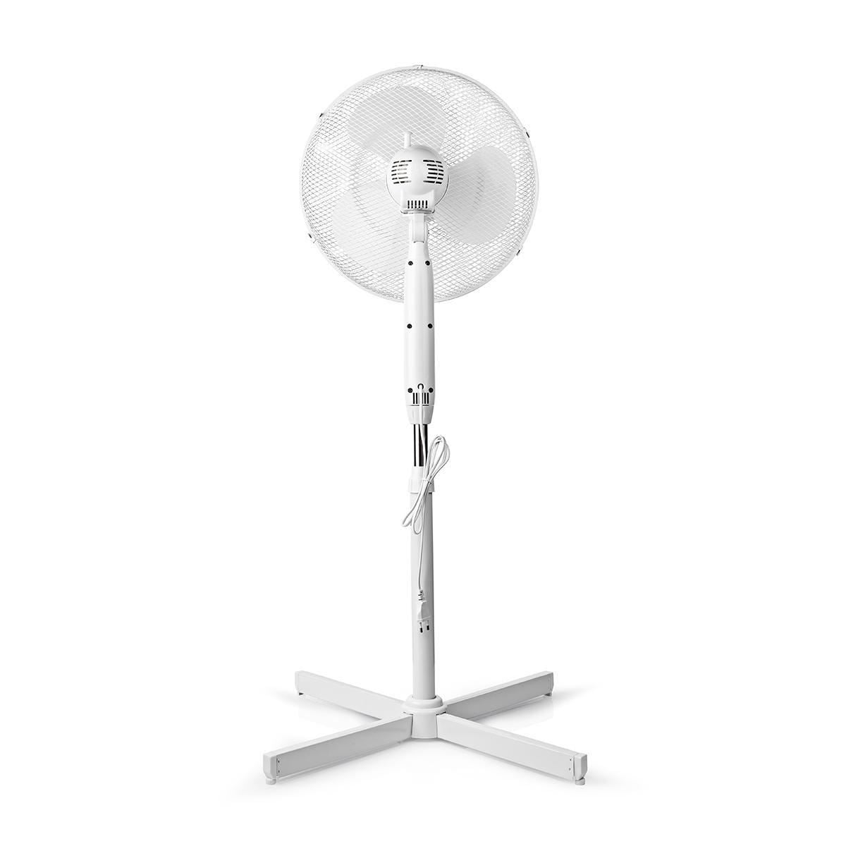 Nedis 40cm Stand Fan 3-Speed with Oscillation 40W, Adjustable height, Shut-off timer, Remote control - White