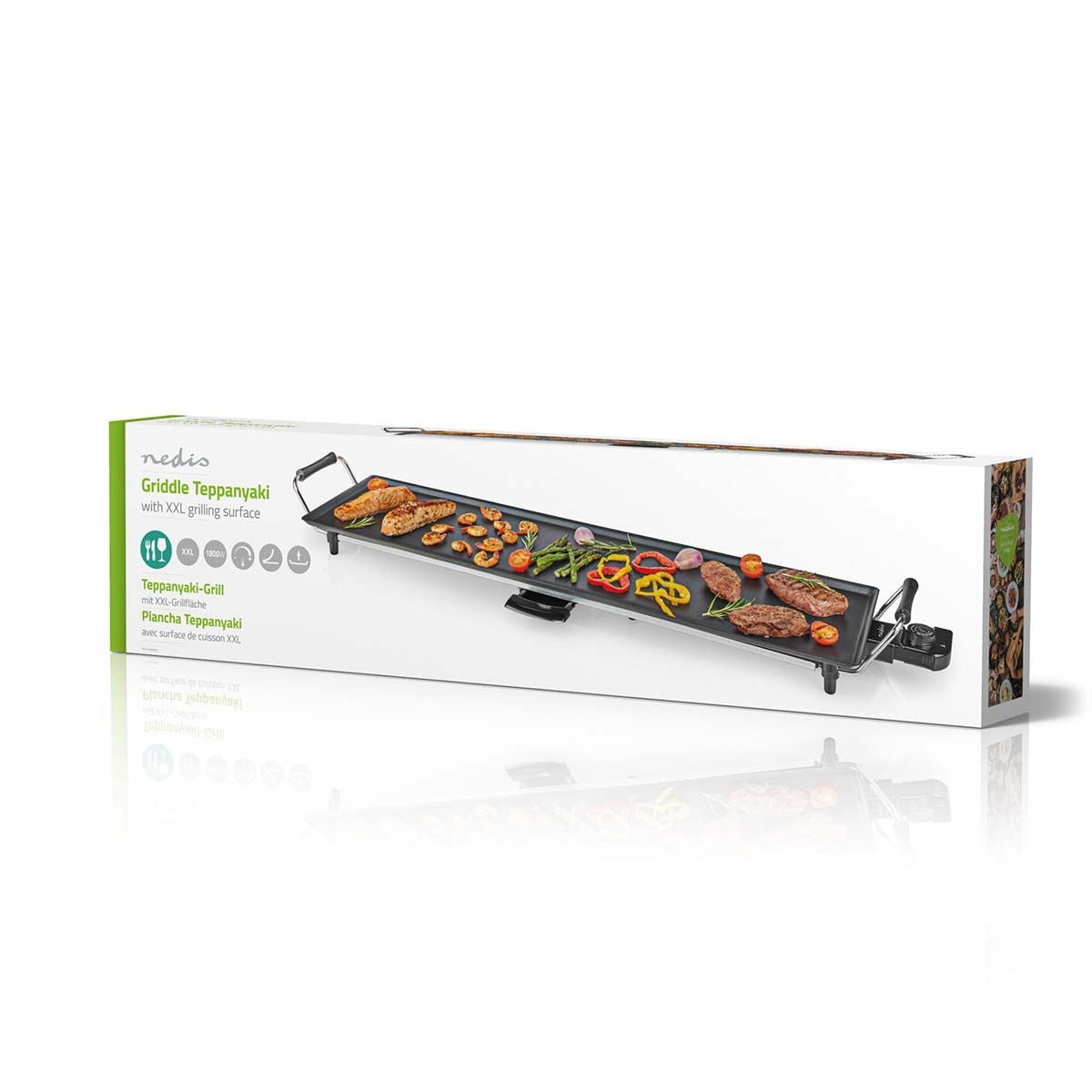 Nedis Electric Non Stick Teppanyaki Table Top Grill Griddle Plate BBQ with Drip Tray - 90cm x 23cm