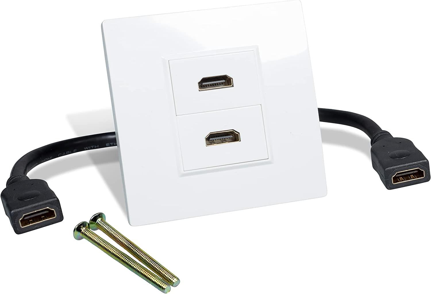 Twin HDMI Flush Mounted Wall Plate with Flying Lead Full HD HDTV 4K 2160P - White