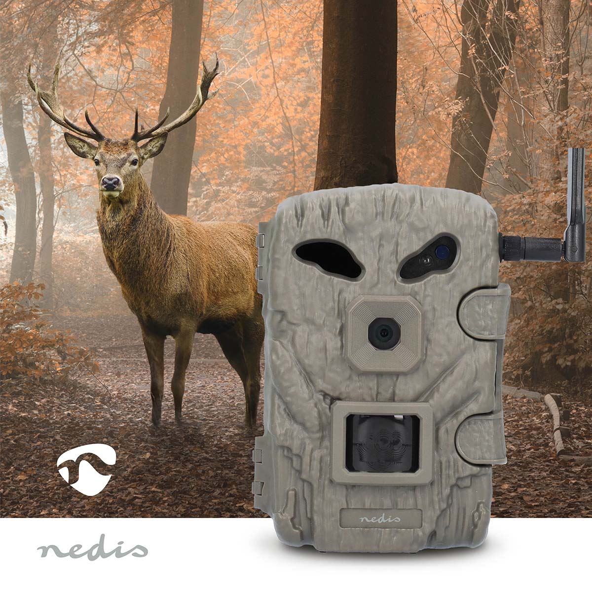 Nedis Wildlife Camera 4G LTE Sim HD Trail Camera 30MP 50 Degree with Time Lapse 20m Black LED Night Vision Motion Activated Hunting Camera IP65 Waterproof 0.3s Trigger Time for Wildlife Monitoring