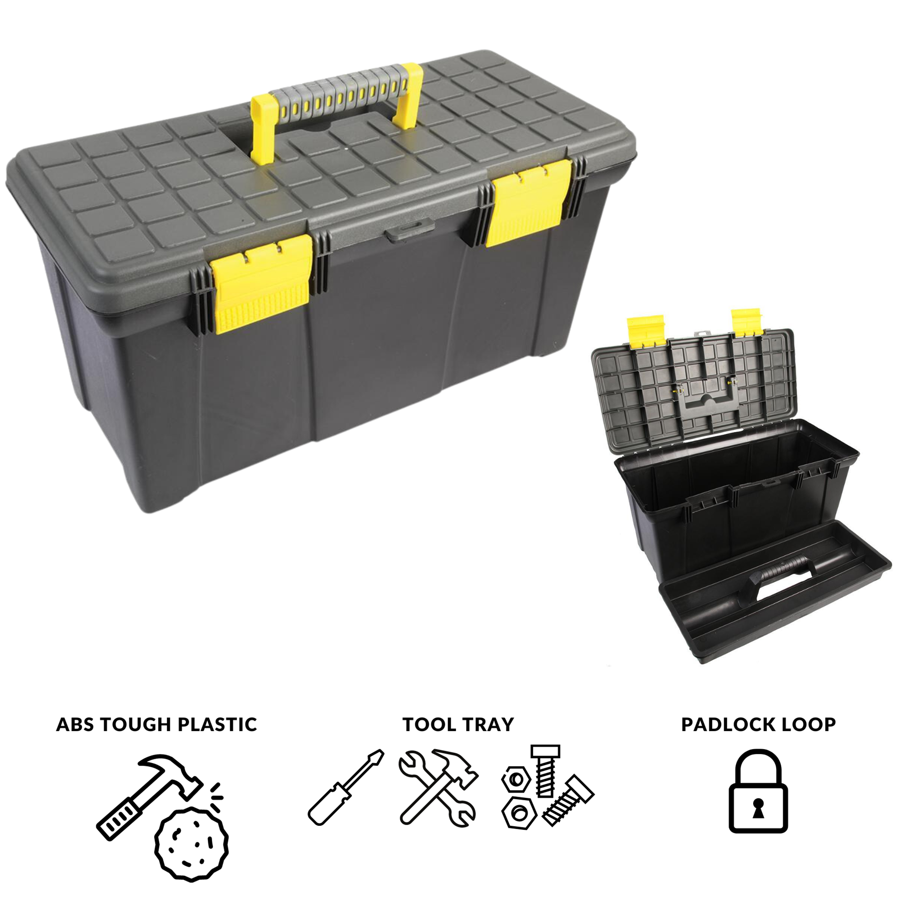 Ex-Pro 22" Plastic Portable Storage Tool Box With Removable Tray & Carrying Handle