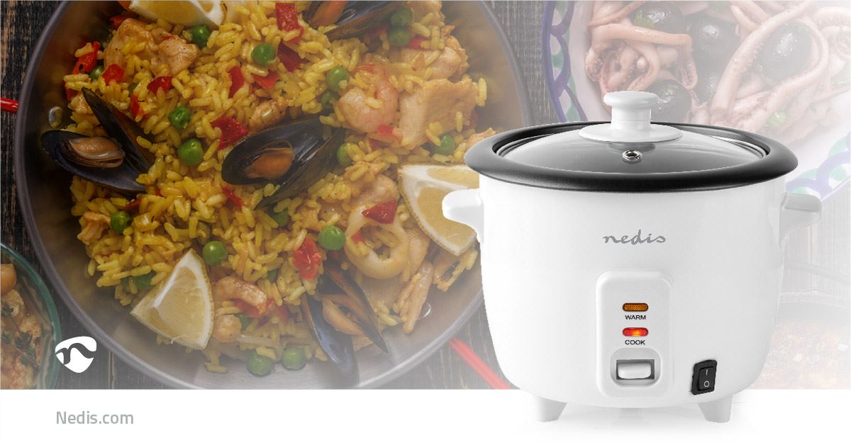 Nedis 0.6L Rice Cooker & Steamer with Keep-Warm Function, 300W, for 1-2 People, Quick Preparation Without Burning, Non-Stick Coating incl. Steamer Insert