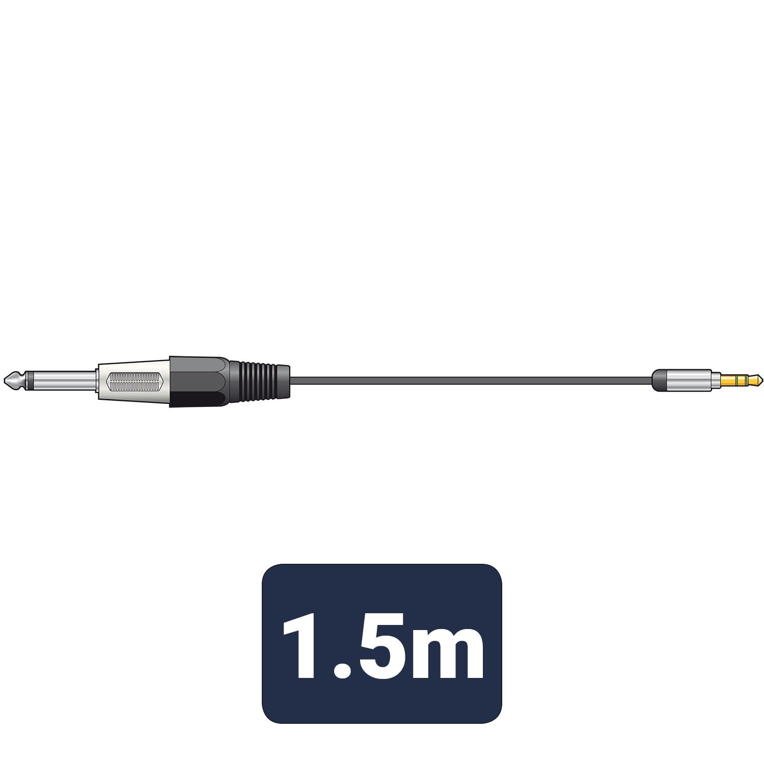 Citronic 1.5m Classic Audio Lead 3.5mm Stereo Jack Plug -  6.3mm Mono Jack Plug