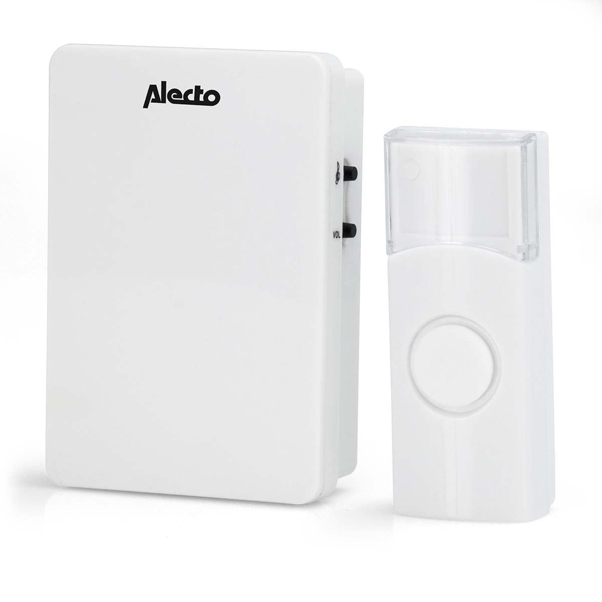Alecto Wireless Doorbell, Splash-Proof IP44, 30m Long Wireless Range, 36 Chimes, Battery Powered, Volume Adjustable Door Bells Wireless Cordless (White)