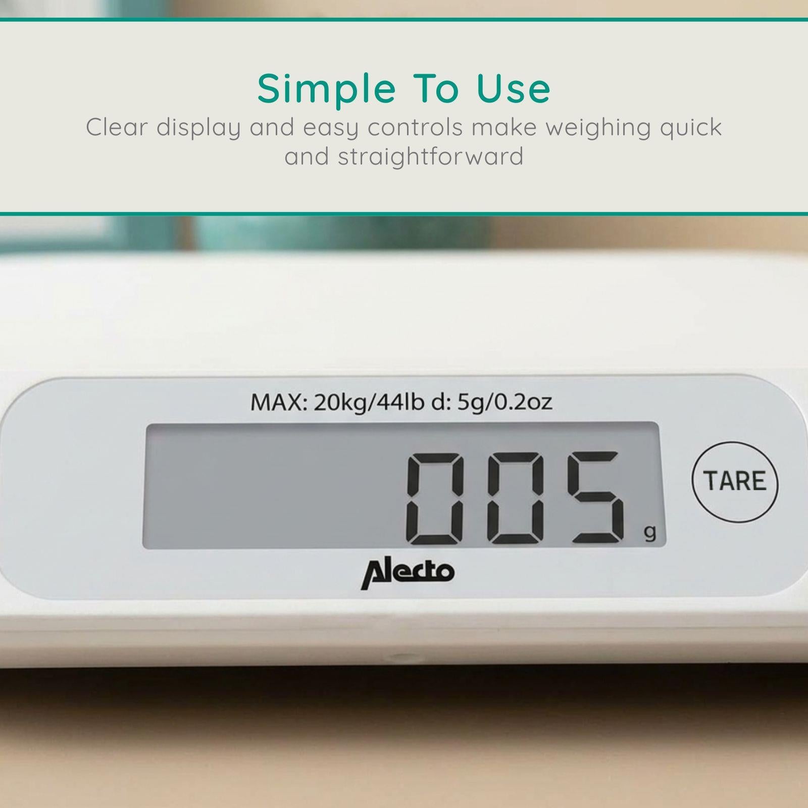 Alecto Baby Scale Digital Weight Scale Newborn 5 Gr Accurate Baby Scales - Baby Weighing Scales Max. 20 Kg - Baby Scale with Tare-Function - White