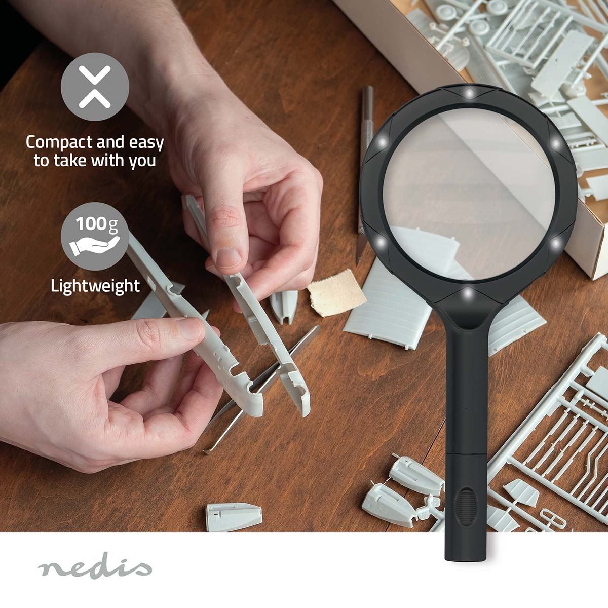 Nedis Handheld LED Magnifiers | Lens strength: 4 Diopter | 10000 K | 0.05 W | 9 lm | Black