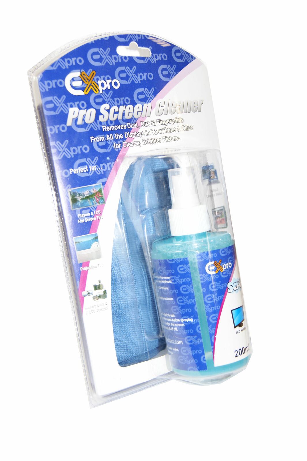 Ex-Pro Screen Pro Cleaning Fluid (200ml) Large - with FREE Large Microfibre Cloth.