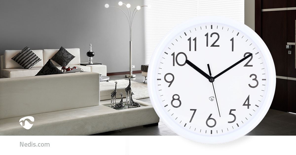Nedis 22cm Wall Clock with Easy Read Numbers, Battery Powered -  White