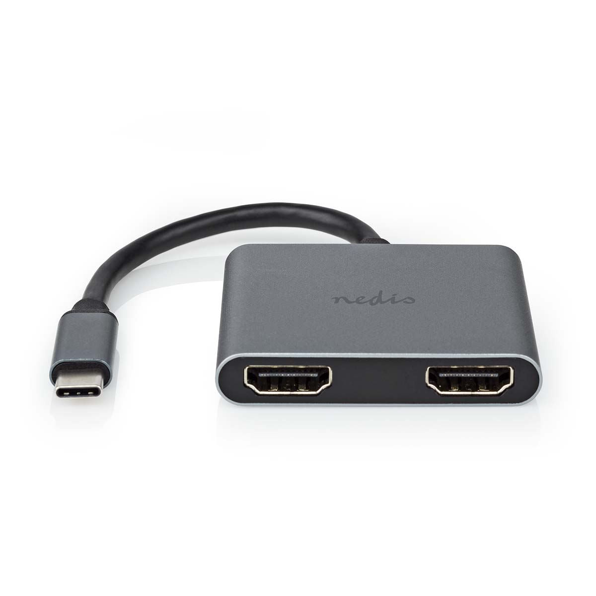 Nedis USB Multi-Port Adapter | 2-in-1 | USB 3.2 Gen 1 | USB-C™ Male | 2x HDMI™ | 0.10 m | Round | Nickel Plated | PVC | Black | Envelope