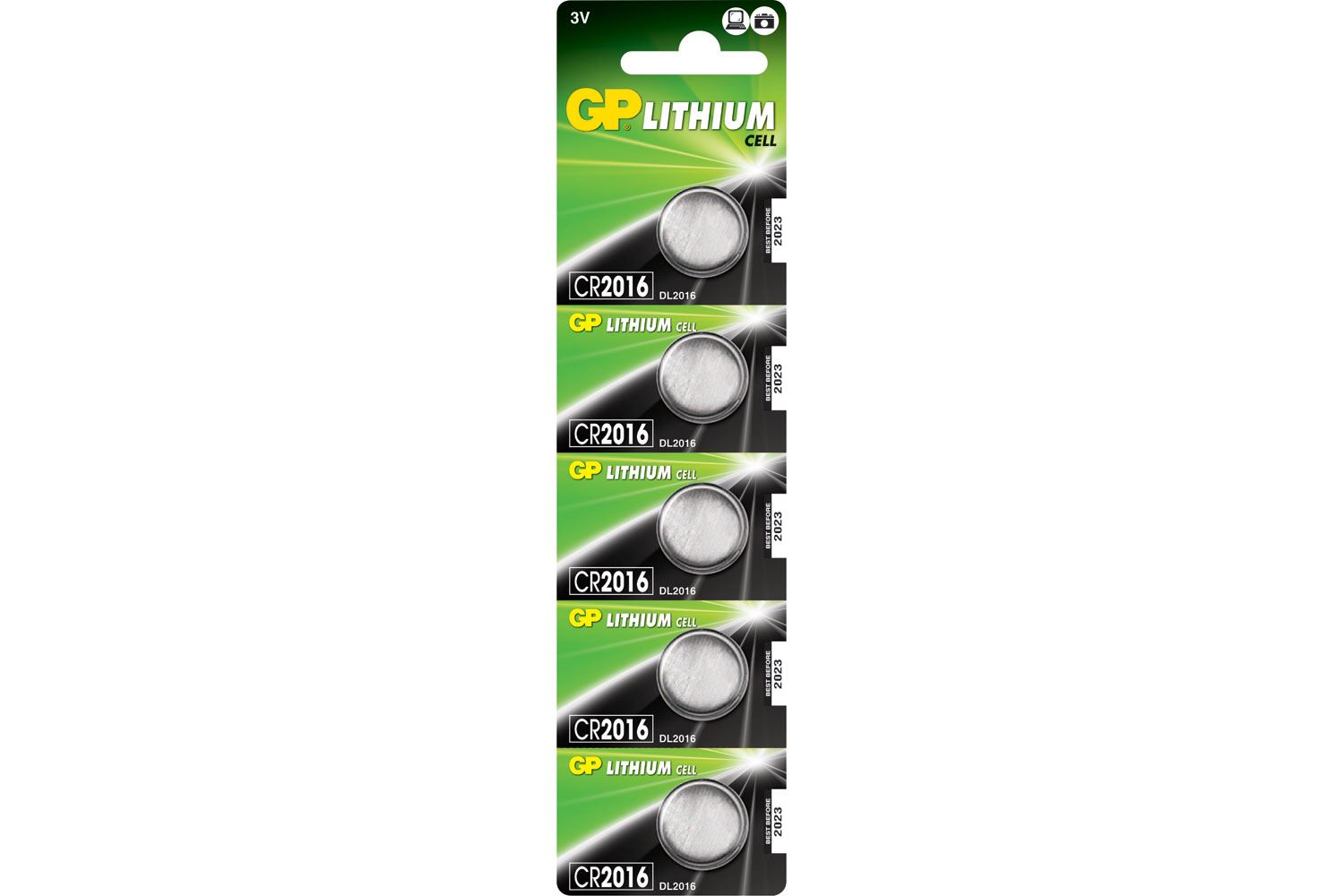 Gp CR2016 Battery 3V 80mAh 1.6 x 20mmØ 5 Pack