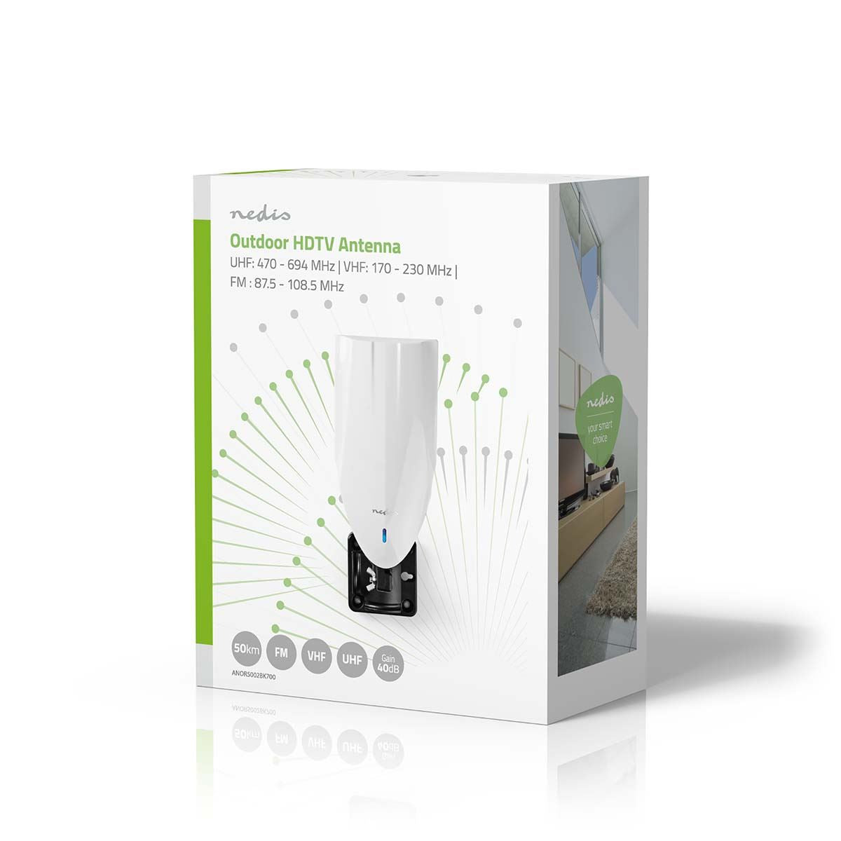 Nedis TV Antenna Indoor Outdoor Digital 40dB 50km HD Freeview Aerial Ariel
