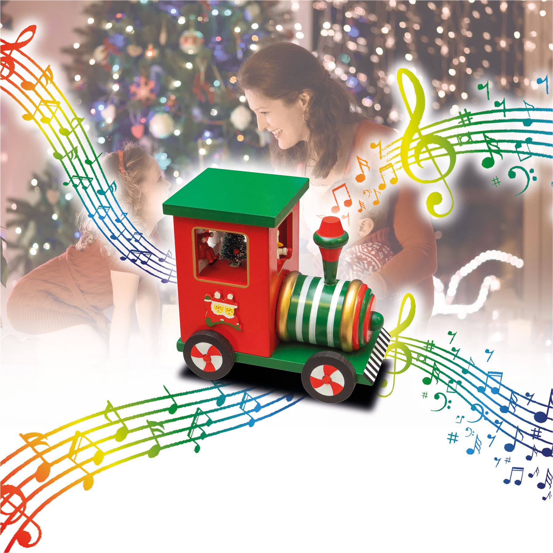 Christmas Mechanical Wooden Steam Train Wind Up Music Box