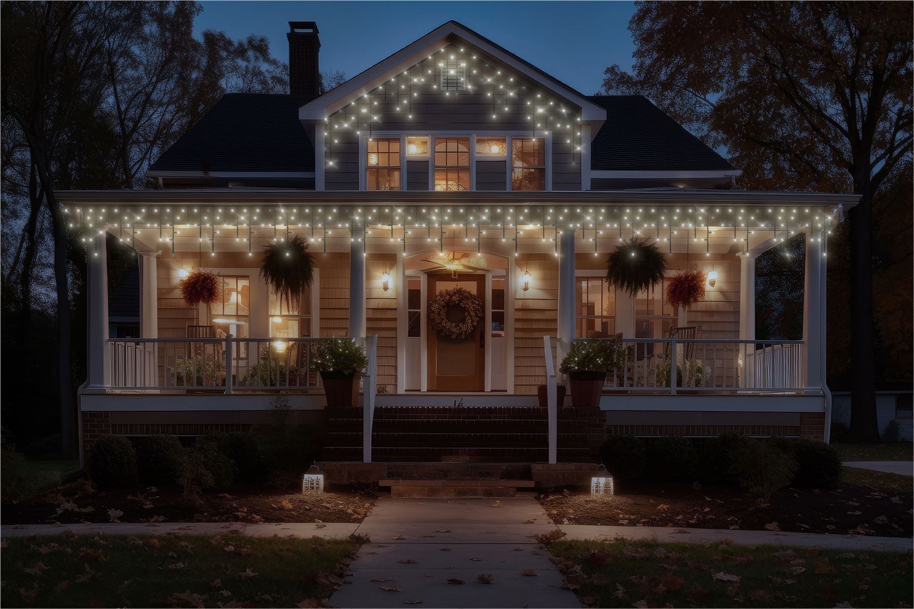 5m Easy-Connect Cool White 120 Icicle Lights Black Rubber With 60/40/20cm Drop with 10% Twinkle