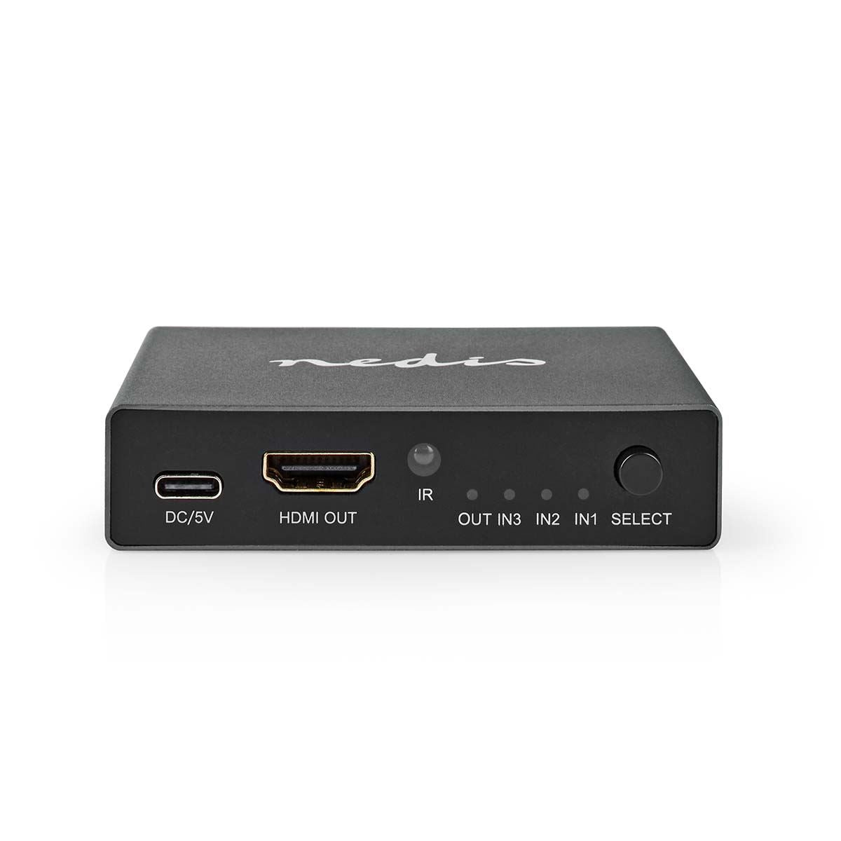 Nedis HDMI™ Switch | 3 port(s) | 3x HDMI™ Input | HDMI™ Output | 8K@60Hz | 45 Gbps | Remote controlled | Aluminium | Anthracite