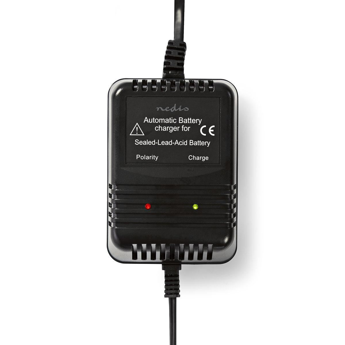 Nedis Lead-Acid Battery Charger | 2.3 / 6.9 / 13.8 V DC | 0.6 A | Trickle charging | Battery Clamps | Battery type: AGM / Gel / Lead Acid / SLA / VRLA | Black