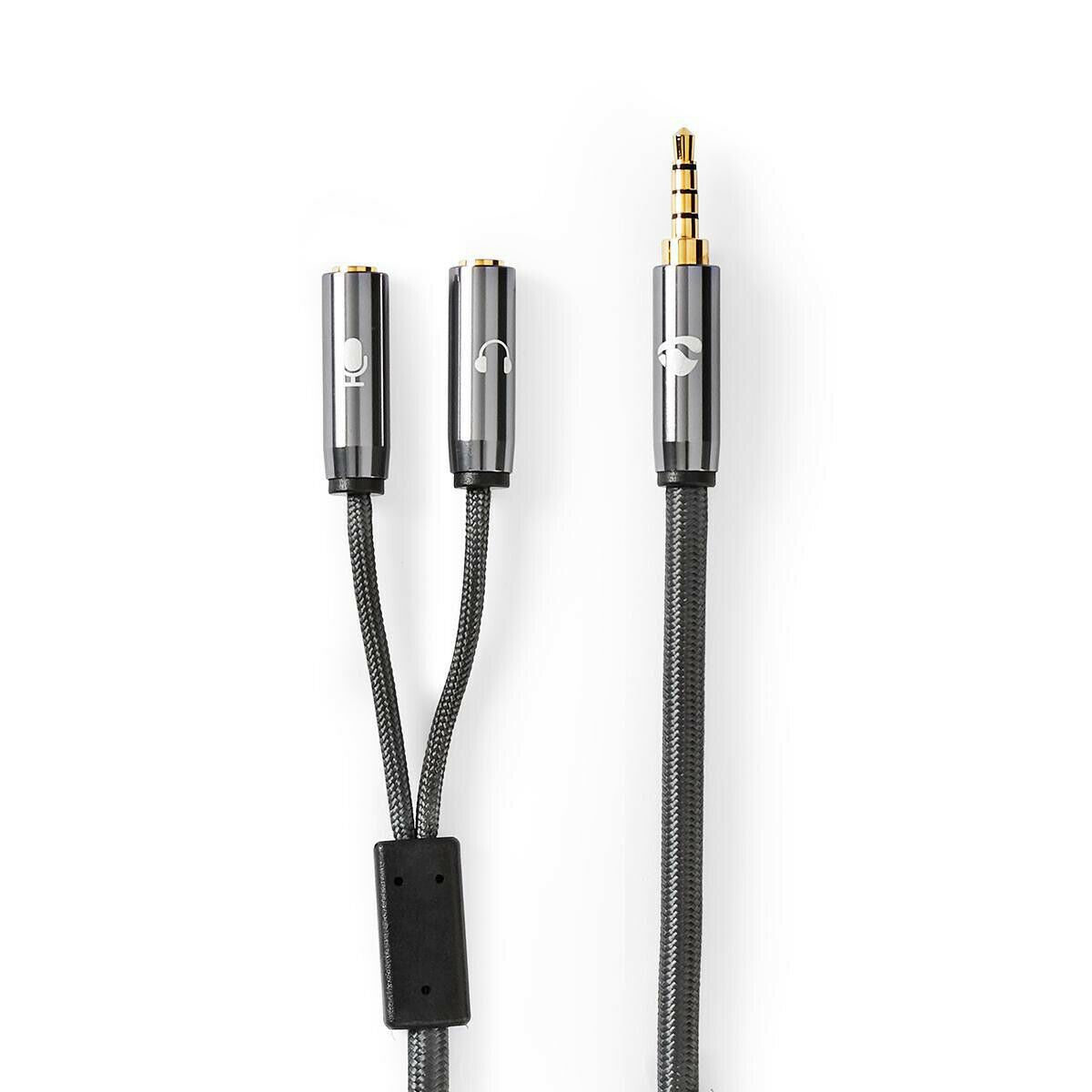 Nedis Stereo Audio Cable | 3.5 mm Male | 2x 3.5 mm Female | Gold Plated | 0.20 m | Round | Grey / Gun Metal Grey | Cover Window Box